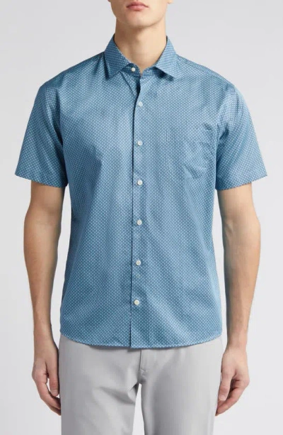 Peter Millar Crown Lite Ranger Abstract Print Short Sleeve Button-up Shirt In Atlantic Blue