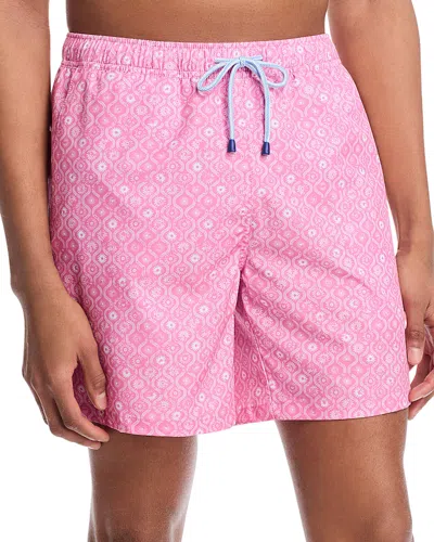 Peter Millar Golden Hour 7' Swim Trunks In Pink Caliente
