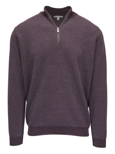 Peter Millar Half-zip Ribbed Sweater In Brown