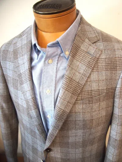 Pre-owned Peter Millar Hyperlight Cashmere & Wool Grey Glen Plaid Sport Coat 46r $995 In Gray