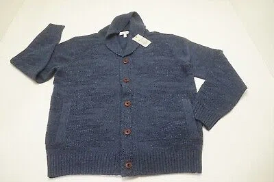 Pre-owned Peter Millar Jacquard Button Shawl Sweater Mens Size Medium Navy V-neck 629b In Blue