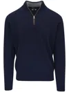 Peter Millar Autumn Crest Suede Trim Quarter Zip Sweater In Blue
