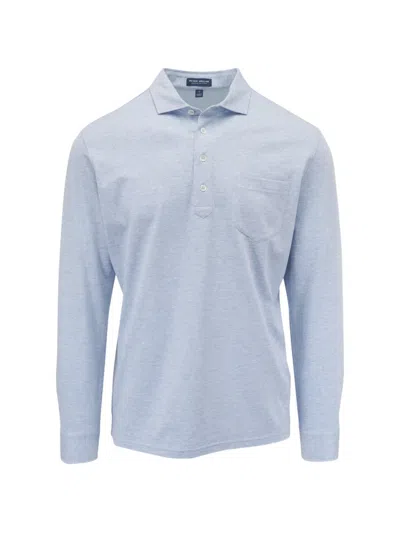 Peter Millar Landon Long-sleeve Pocket Polo Shirt In Blue