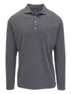 Peter Millar Long-sleeved Pocket Polo Shirt In Gray