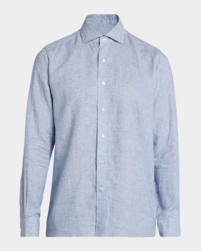 Peter Millar Men & Apos;s Astino Lino Check Linen Sport Shirt In Gray