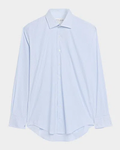 Peter Millar Men & Apos;s Conway Crown Lite Micro-plaid Stretch Cotton Sport Shirt In Blue