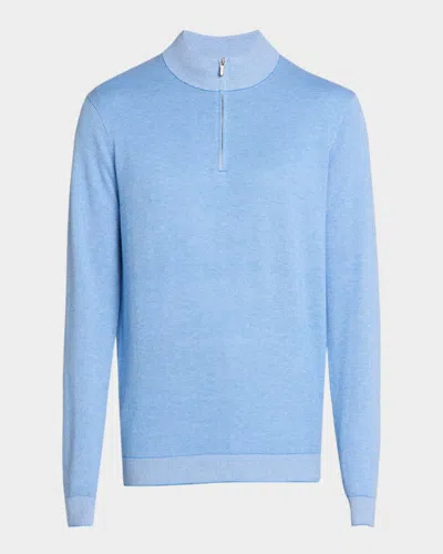 Peter Millar Men & Apos;s Coolspun Lite Birdseye-knit Quarter-zip Sweater In Blue