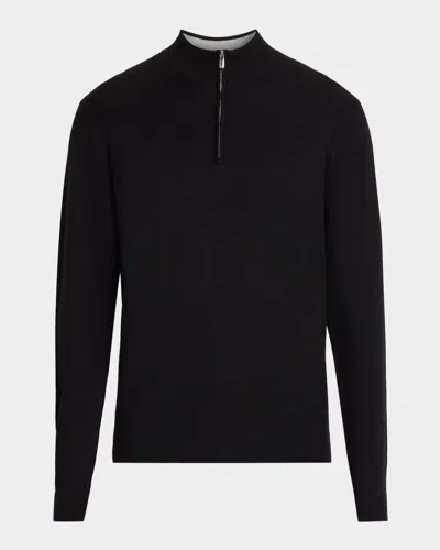 Peter Millar Men & Apos;s Coolspun Lite Cotton Quarter-zip Sweater In Black