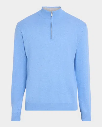 Peter Millar Men & Apos;s Coolspun Lite Cotton Quarter-zip Sweater In Blue