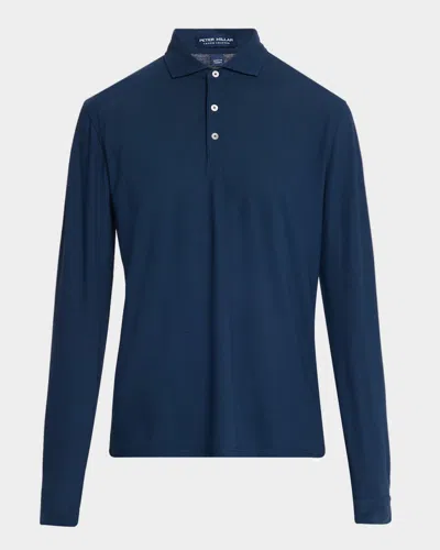 Peter Millar Men & Apos;s Crown Crafted Cool Cotton Long-sleeve Polo Shirt In Blue