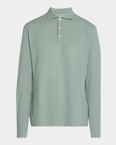 Peter Millar Men & Apos;s Crown Crafted Cool Cotton Long-sleeve Polo Shirt In Green