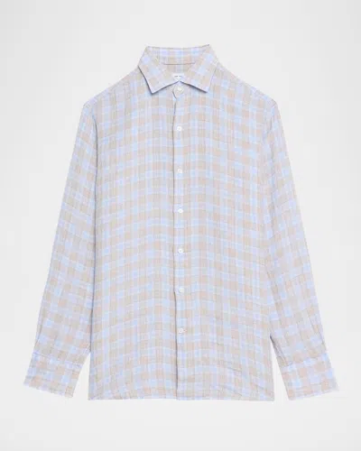 Peter Millar Men & Apos;s Milo Linen Plaid Sport Shirt In Blue