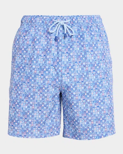 Peter Millar Men & Apos;s Santorini Tiles Swim Trunks In Gold
