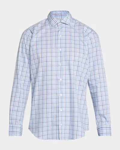 Peter Millar Men & Apos;s Simon Crown Lite Plaid Stretch Cotton Sport Shirt In Blue