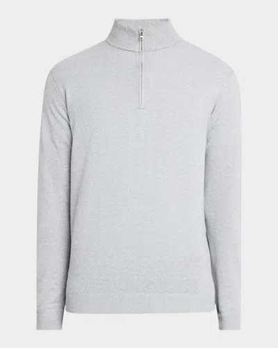 Peter Millar Men's Ashland Jacquard Quarter-zip Sweater In Gray