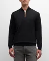 Peter Millar Men's Autumn Crest Suede-trim Quarter-zip Sweater In Black