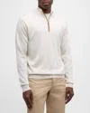Peter Millar Men's Autumn Crest Suede-trim Quarter-zip Sweater In Ivory