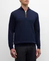 Peter Millar Men's Autumn Crest Suede-trim Quarter-zip Sweater In Navy
