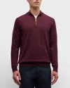Peter Millar Men's Autumn Crest Suede-trim Quarter-zip Sweater In Winterberry