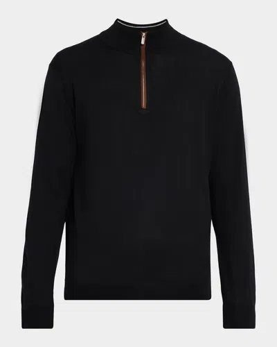Peter Millar Men's Autumn Crest Suede-trim Sweater In Black