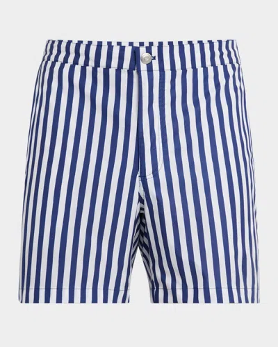 Peter Millar Men's Awning Stripe Swim Trunks In Blue