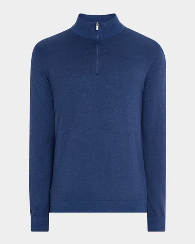 Peter Millar Men's Birdseye Knit Quarter-zip Sweater In Blue