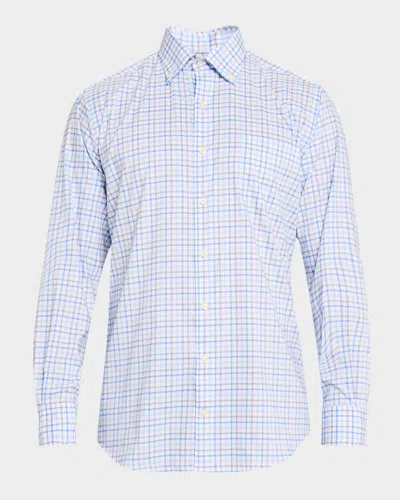 Peter Millar Men's Calgary Crown Lite Cotton-stretch Check Sport Shirt In Blue Poppy