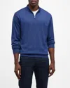 Peter Millar Men's Canton Stripe Quarter-zip Sweater In Navy