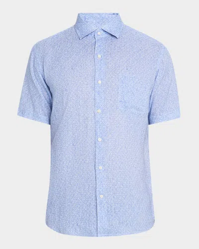 Peter Millar Champlain Linen Short Sleeve Button Front Shirt In Blue