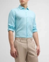 Peter Millar Men's Coastal Garment-dyed Linen Sport Shirt In Mint Blue