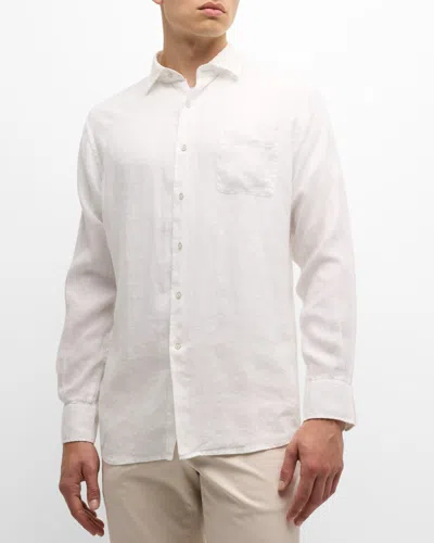 Peter Millar Men's Coastal Garment-dyed Linen Sport Shirt In White