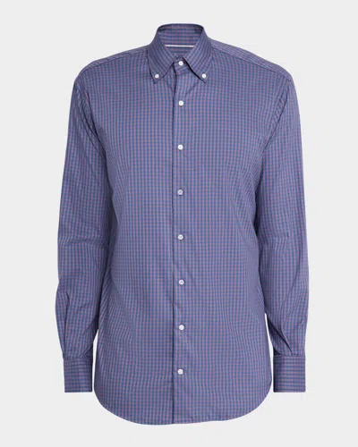 Peter Millar Men's Conway Stretch Check Sport Shirt In Purple