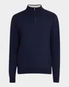 Peter Millar Crown Coolspun Cotton Quarter Zip Sweater In Navy