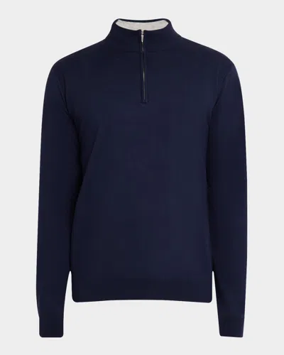 Peter Millar Crown Coolspun Cotton Quarter Zip Sweater In Navy