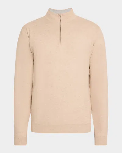 Peter Millar Crown Coolspun Cotton Quarter Zip Sweater In Palm