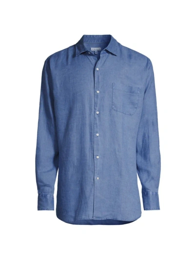 Peter Millar Men's Crown Coastal Garment-dyed Linen Sport Shirt In Moon Blue