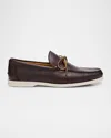Peter Millar Men's Excursionist Leather Boat Shoes In Chocolate