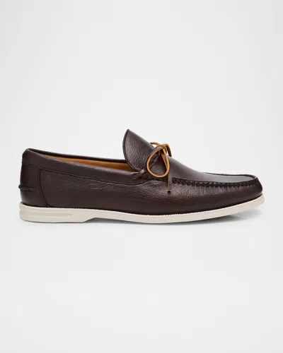 Peter Millar Men's Excursionist Leather Boat Shoes In Chocolate