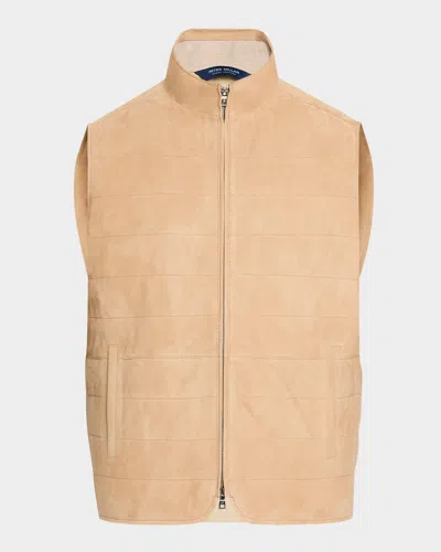 Peter Millar Men's Featherweight Suede Vest In Sand