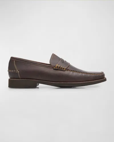 Peter Millar Men's Handsewn Leather Penny Loafers In Chocolate