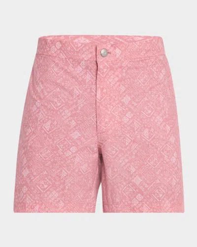 Peter Millar Men's Mosaic Stretch Swim Trunks In Pink