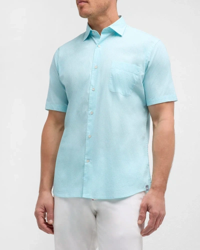 Peter Millar Men's Piers Cotton-stretch Short-sleeve Sport Shirt In Mint Blue