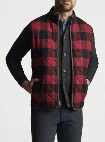 Pre-owned Peter Millar Men's Red Black Plaid Crown Essex Quilted Wool Travel Vest Size M