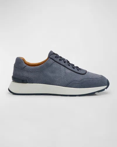 Peter Millar Men's Wayfare Perforated Suede Runner Sneakers In Navy