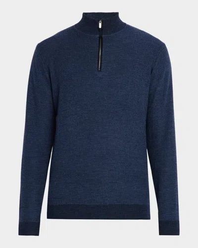 Peter Millar Men's West Merino Wool Quarter-zip Sweater In Blue
