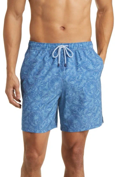 Peter Millar Crown Mezcal Mayhem Print Swim Trunks, 7 In Moon Blue