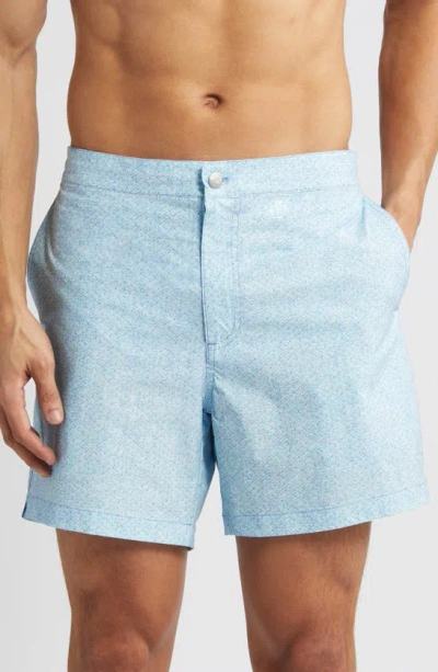 Peter Millar Miura Wave Swim Trunks In Iced Aqua