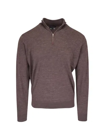 Peter Millar Quarter-zip Sweater In Brown