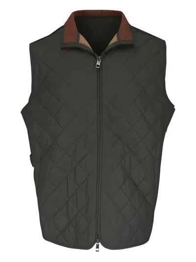 Peter Millar Quilted Collared Gilet In Brown