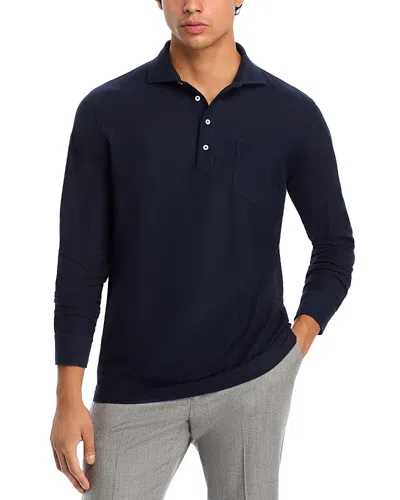 Peter Millar Ramble Cotton & Cashmere Long Sleeve Polo Shirt In Navy
